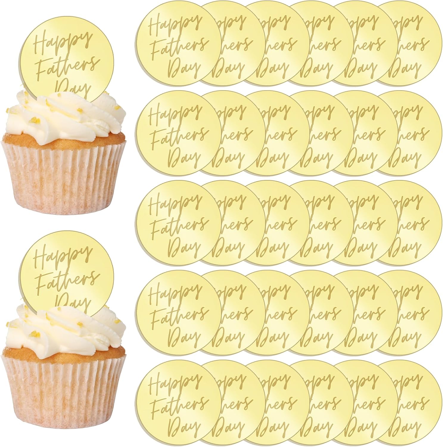 Father's Day Cupcake Toppers, 30pcs Gold Happy Father's Day Cake Topper Cake Party Art Fonts Decorations (Style2)