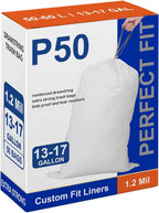 16 Gallon Perfect Fit Compatible with simepIehuman Code P Heavy Duty Drawstring Trash Bags 1.2 MIL THICK White Garbage Can Liners Heavy Duty Trash Bags 50 Count PERFECT FIT & GRAND SAVE!