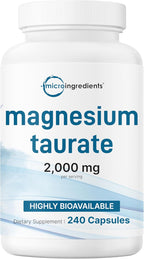 Magnesium Taurate 2,000mg, 240 Capsules | Highly Bioavailable Chelated Magnesium Supplement | Mineral Supplements for Men & Women | Non-GMO, Gluten Free