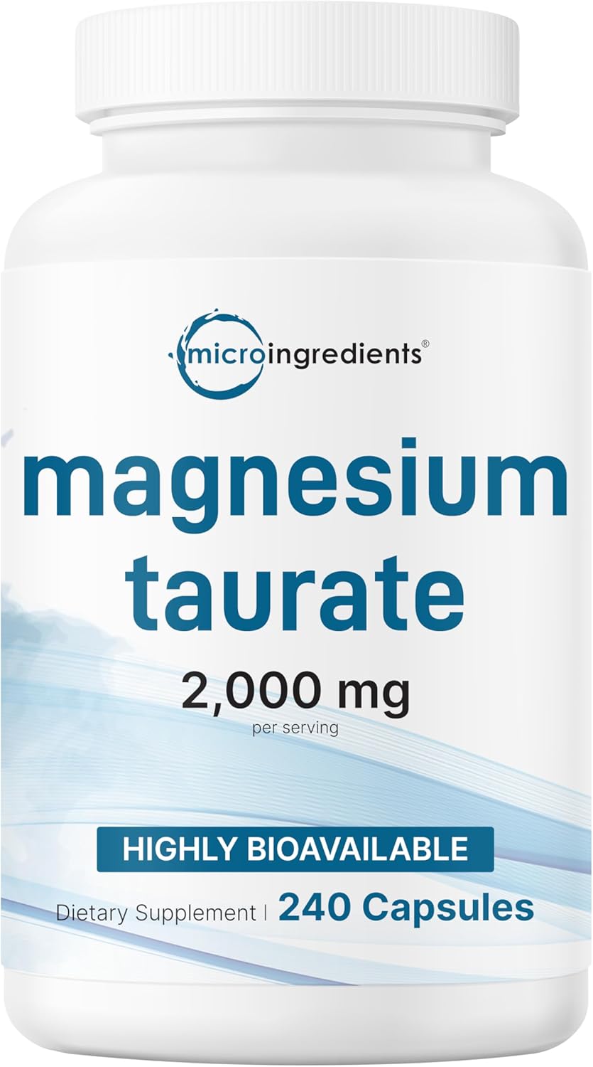 Magnesium Taurate 2,000mg, 240 Capsules | Highly Bioavailable Chelated Magnesium Supplement | Mineral Supplements for Men & Women | Non-GMO, Gluten Free