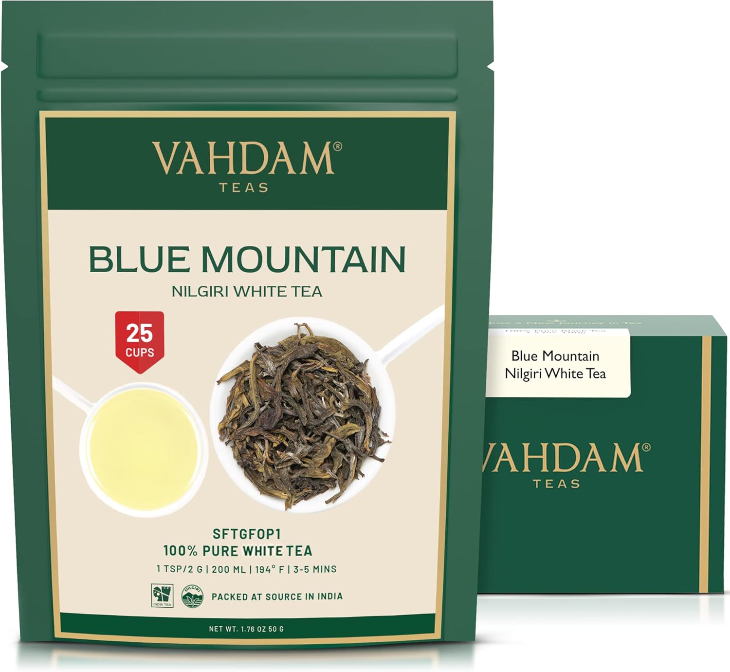 VAHDAM, Exotic White Tea Leaves From The Blue Mountains (25 Cups/1.76oz) 100% Pure White Tea Loose Leaf - Mellow & Delicious | Pure Unblended Loose Leaf Tea | Vacuum Sealed
