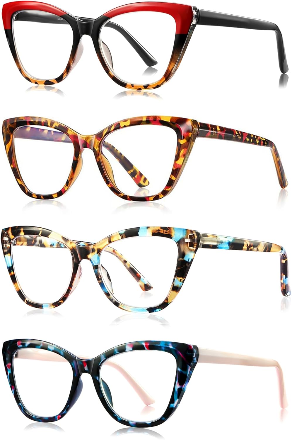 Stylish Reading Glasses for Women,Oversized 4 Pack Blue Light Blocking Readers with Trendy Color Combinations（C2* 1.50）
