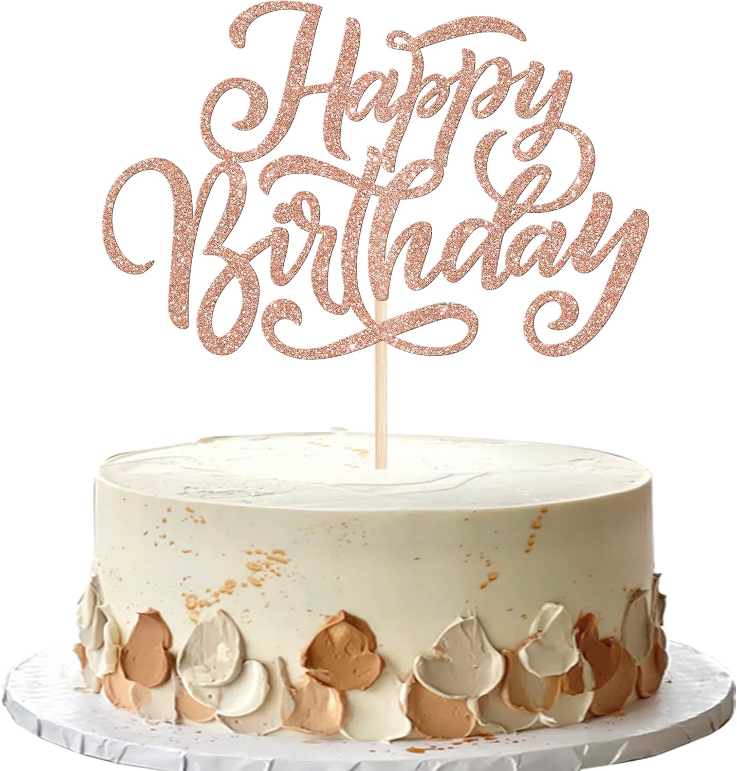 Rsstarxi 1 Pack Happy Birthday Cake Topper Glitter Boys Girls Cake Pick Decoration for Happy Birthday Theme Men Women Anniversary Party Cake Decorations Rose Gold