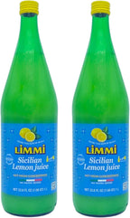 Limmi Sicilian Lemon Juice, 33.8 fl oz (1L) Glass Bottle | 100% Freshly Squeezed, Not from Concentrate | Authentic Italian Lemon Juice, Just Like Homemade [Pack of 2]