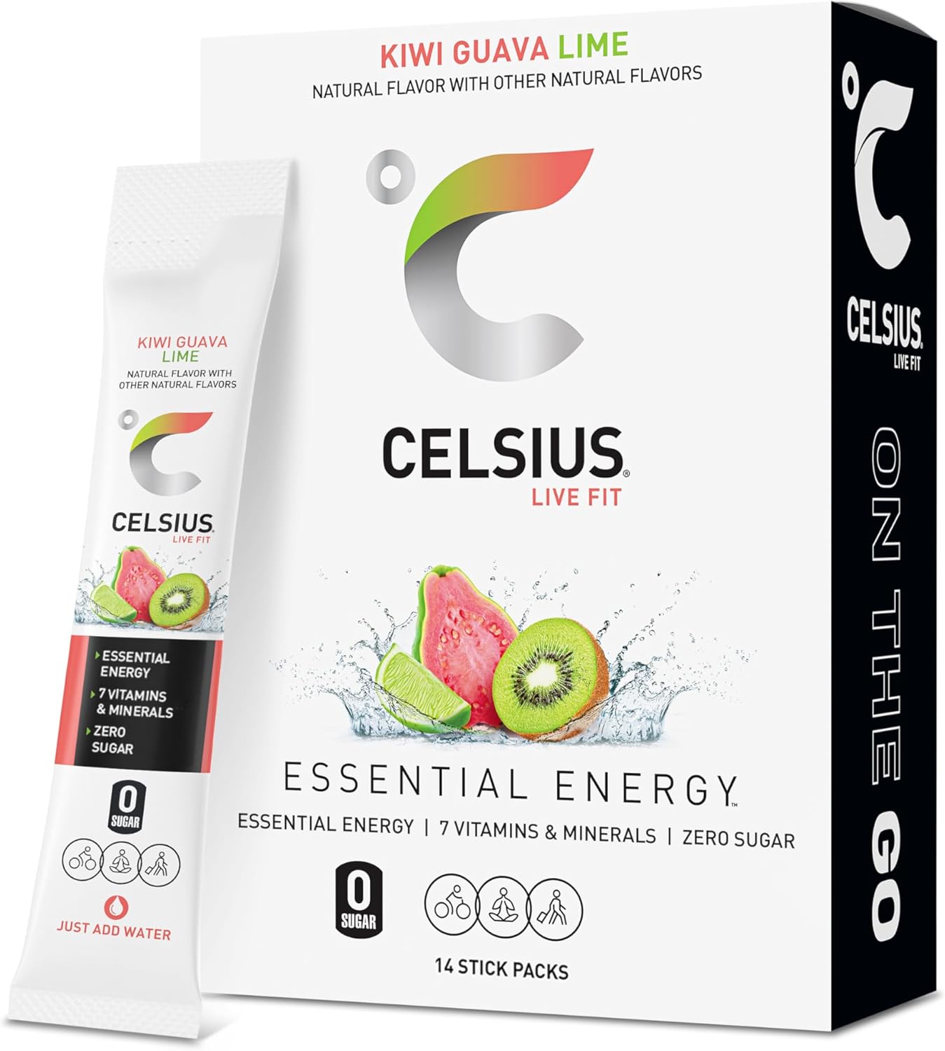 CELSIUS On The Go Kiwi Guava Lime, Sugar Free Energy Drink Mix (14 Sticks per Pack)