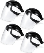 Tellegloww 4 Pcs Clear Safety Face Shield for Grinding & Cutting, Lightweight Full Impact Resistant with Adjustable Ratcheting Headgear Face Shield Mask for Work Chemical Woodworking Industrial, Black