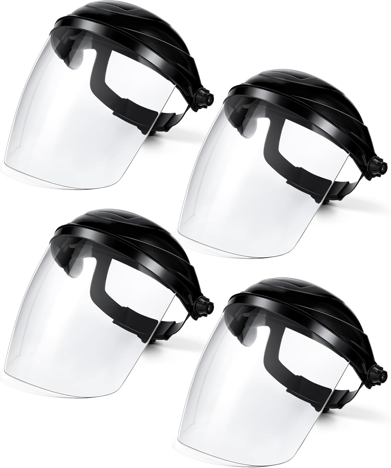 Tellegloww 4 Pcs Clear Safety Face Shield for Grinding & Cutting, Lightweight Full Impact Resistant with Adjustable Ratcheting Headgear Face Shield Mask for Work Chemical Woodworking Industrial, Black