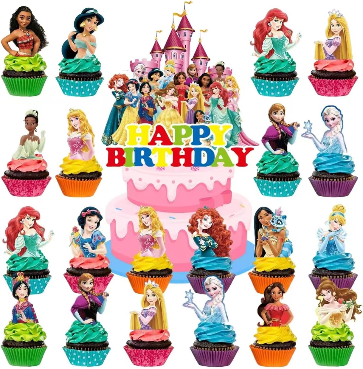 30 Pcs Cake Cupcake Topper Decoration for Princess-Themed Cupcake Toppers Cake Topper for Girls Birthday Party and Baby Shower