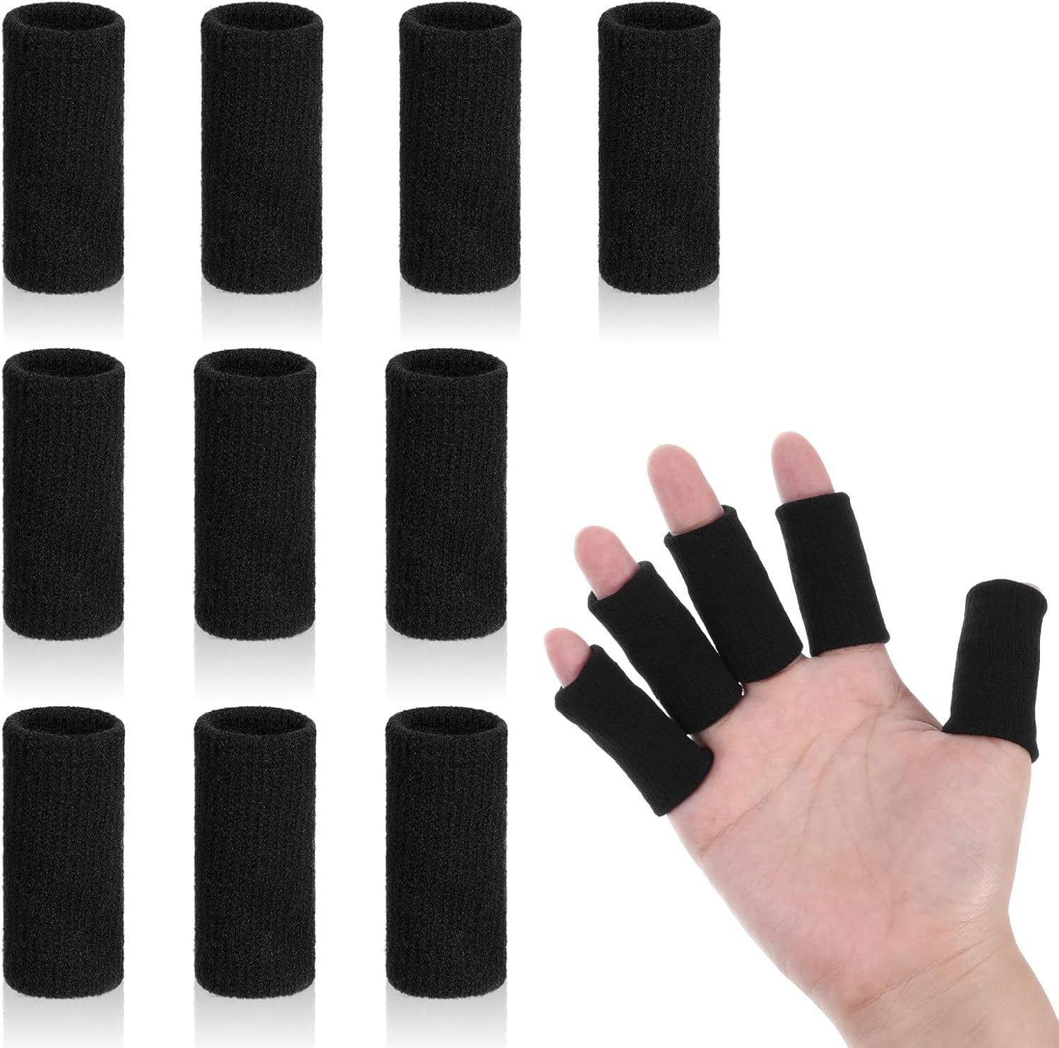 ElevateTech Finger Sleeves Protectors, 10 Pcs Finger Arthritis Sleeves Elastic Thumb Splint Brace Support Protector for Relieving Pain Breathable Fingers Tape for Basketball Golf Sports Aid Support