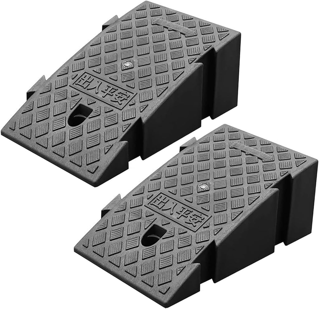 2 Pack Portable Plastic Curb Ramp, 4.3"/5.1" High Lightweight Non-Slip Driveway Ramp, Threshold Ramps Set for Loading Dock Sidewalk Car Motorcycle Bike Scooter(Black,13cm/5.1inch)