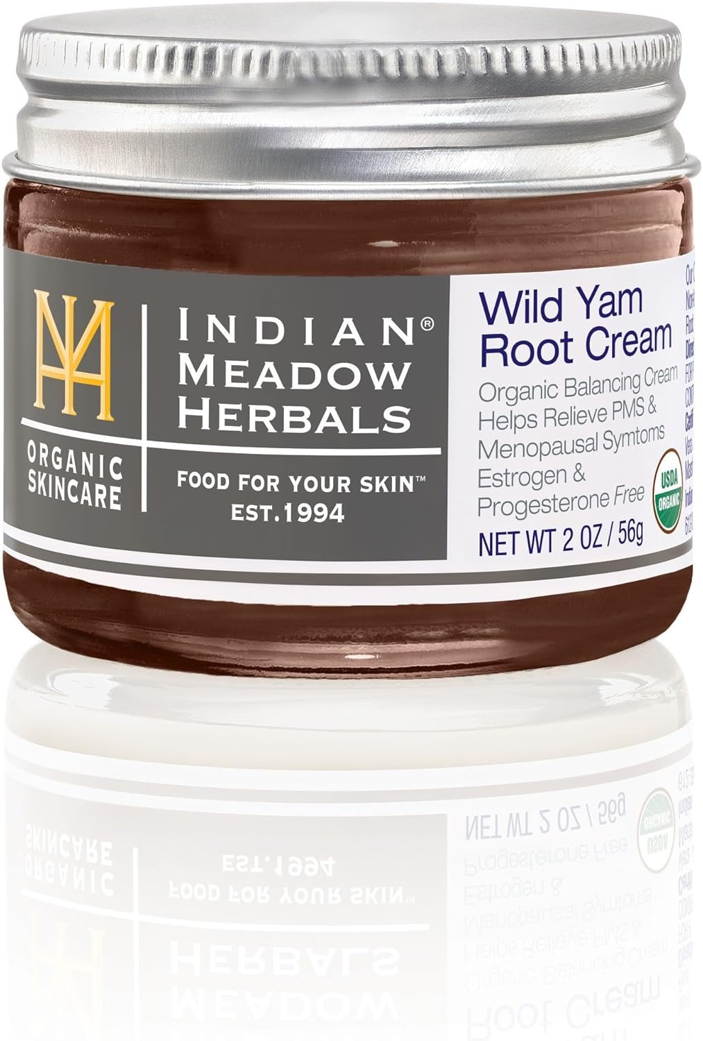 Indian Meadow Herbals Wild Yam Root Cream (2oz) - USDA Certified Organic Balancing Cream for PMS & Menopause Relief - Estrogen & Progesterone-Free. Handmade By US. Woman-owned & Operated Since 1994.