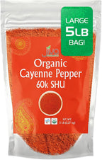 Jiva Organics Cayenne Pepper Powder Ground Chilli Pepper 5 LB Bulk Bag 60K SHU - Culinary, Hot, Non-GMO, All Natural Red Pepper Spice Powder