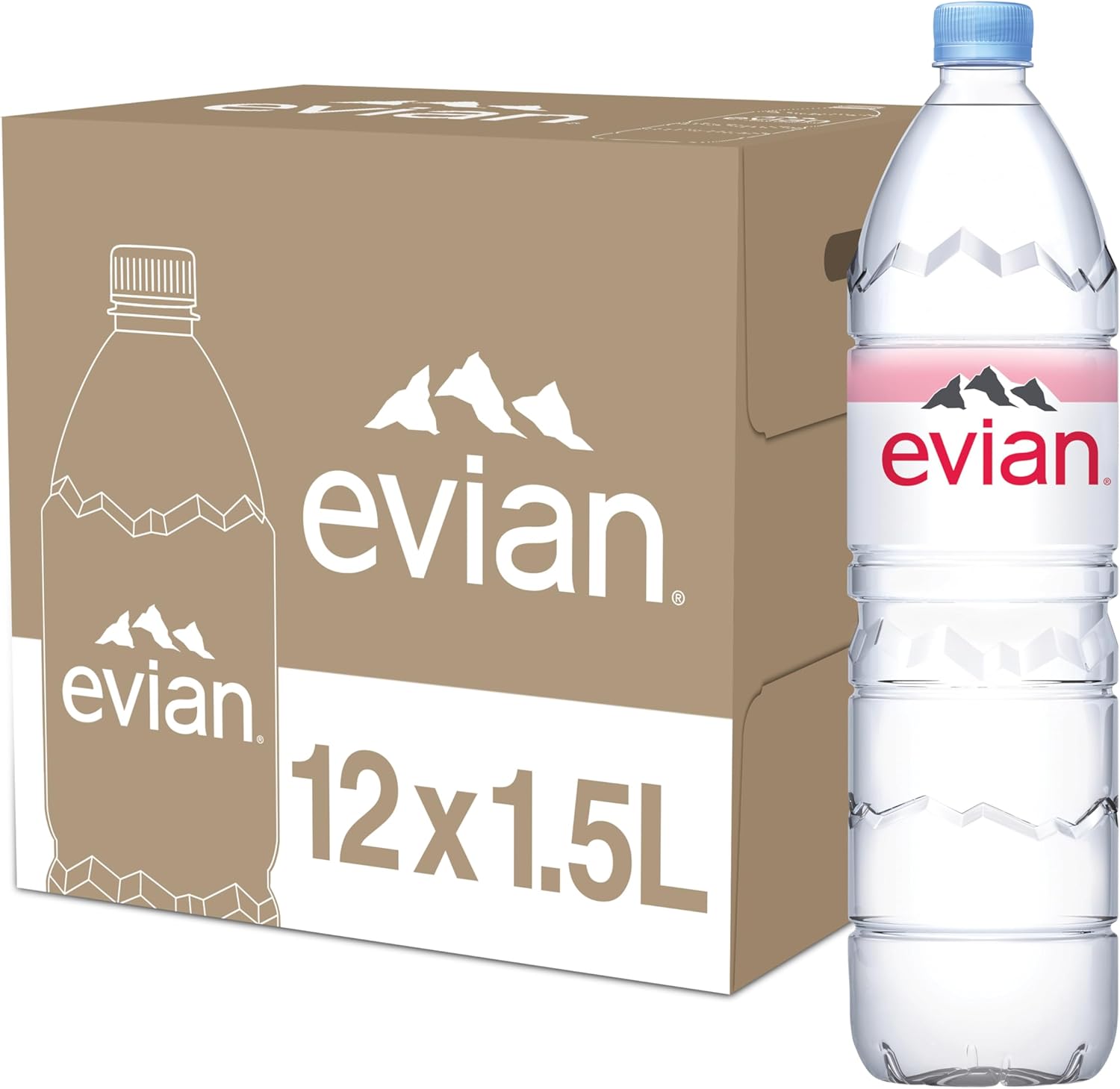 Evian Natural Spring Water, 1.5 L bottle (Pack of 12)