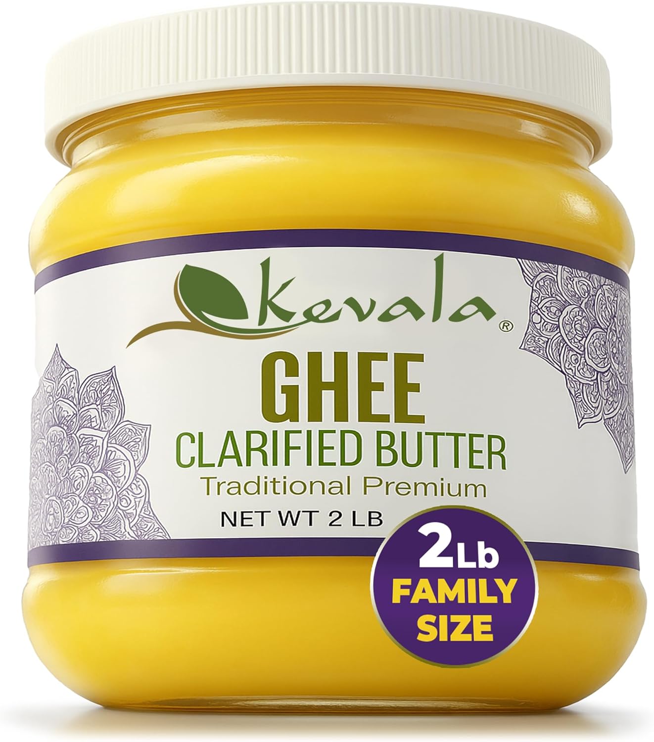 Kevala Clarified Butter Ghee – Grass‑Fed, Lactose & Casein Free, High Smoke Point Cooking & Baking Butter Alternative – Keto & Gluten Free Spread & Oil Substitute | 2 lb