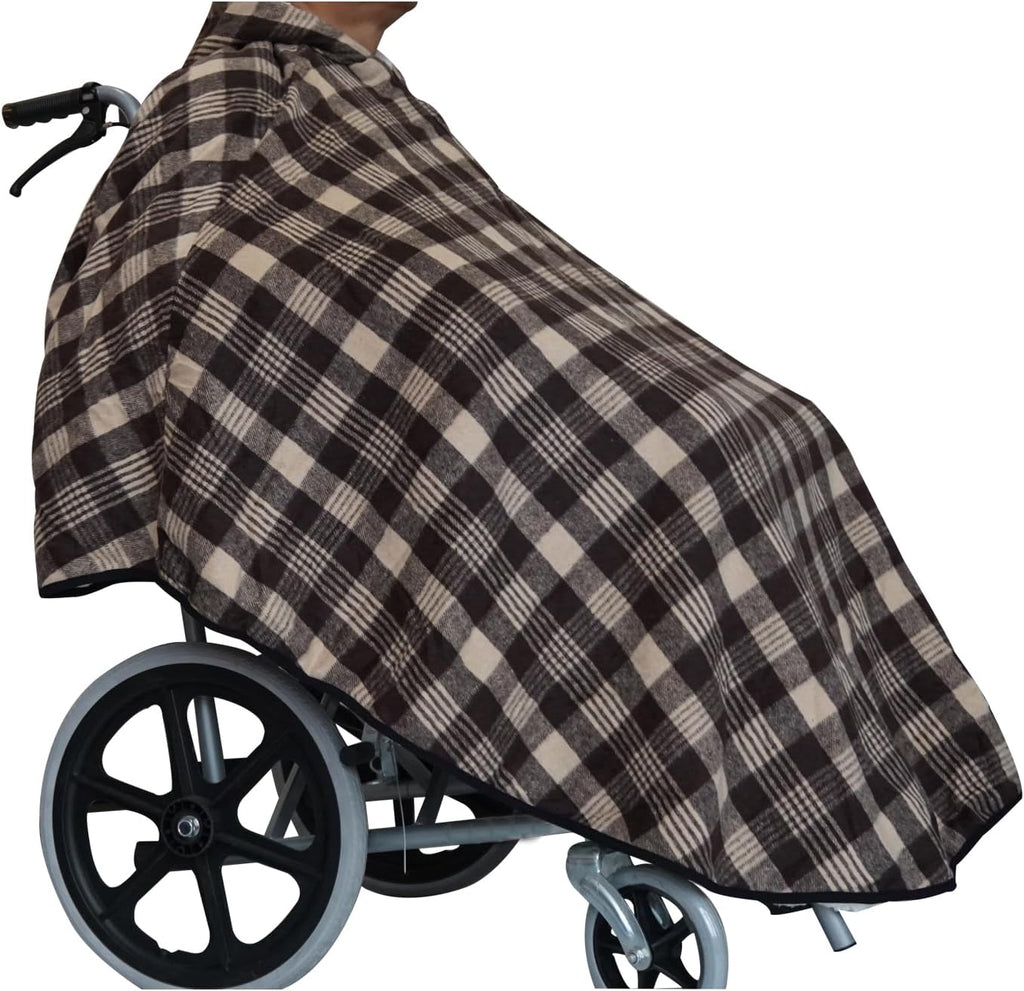 Wheelchair Warmer Blanket, Semi-Wrapped Wheelchair Warmer Blanket, Fleece Wheelchair Blanket for Adults with Hat, Suitable for Most Adults, Brown