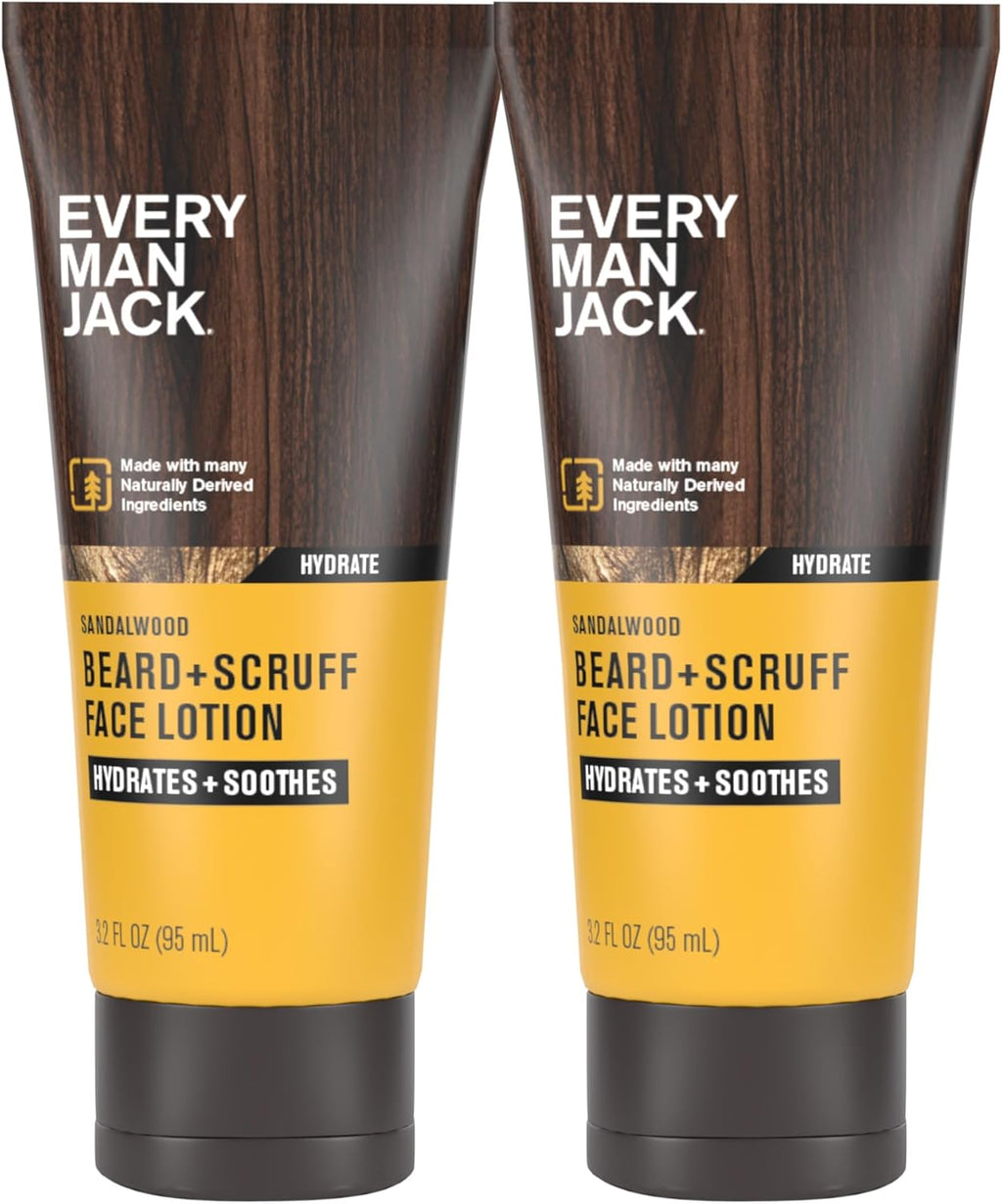 Every Man Jack Beard + Face Recovery Lotion-Moisturizes Relieves Dry Skin and Beard Itch - Light Sandalwood Scent-Made w/Naturally Derived Ingredients like Coconut Oil, and Witch Hazel-3.2oz(2 pack)