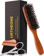 URTHEONE Premium Beard Brush Grooming Kit for Men - 100% Natural Boar Bristle Brush with Ergonomic Handle, Cleaning Brush & Folding Scissors - Complete Beard Care Set for Styling and Maintenance