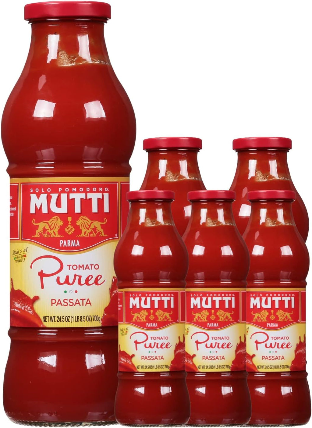 Mutti Tomato Puree (Passata), 24.5 oz. | 6 Pack | Italy’s #1 Brand of Tomatoes | Fresh Taste for Cooking | Canned Tomatoes | Vegan Friendly & Gluten Free | No Additives or Preservatives
