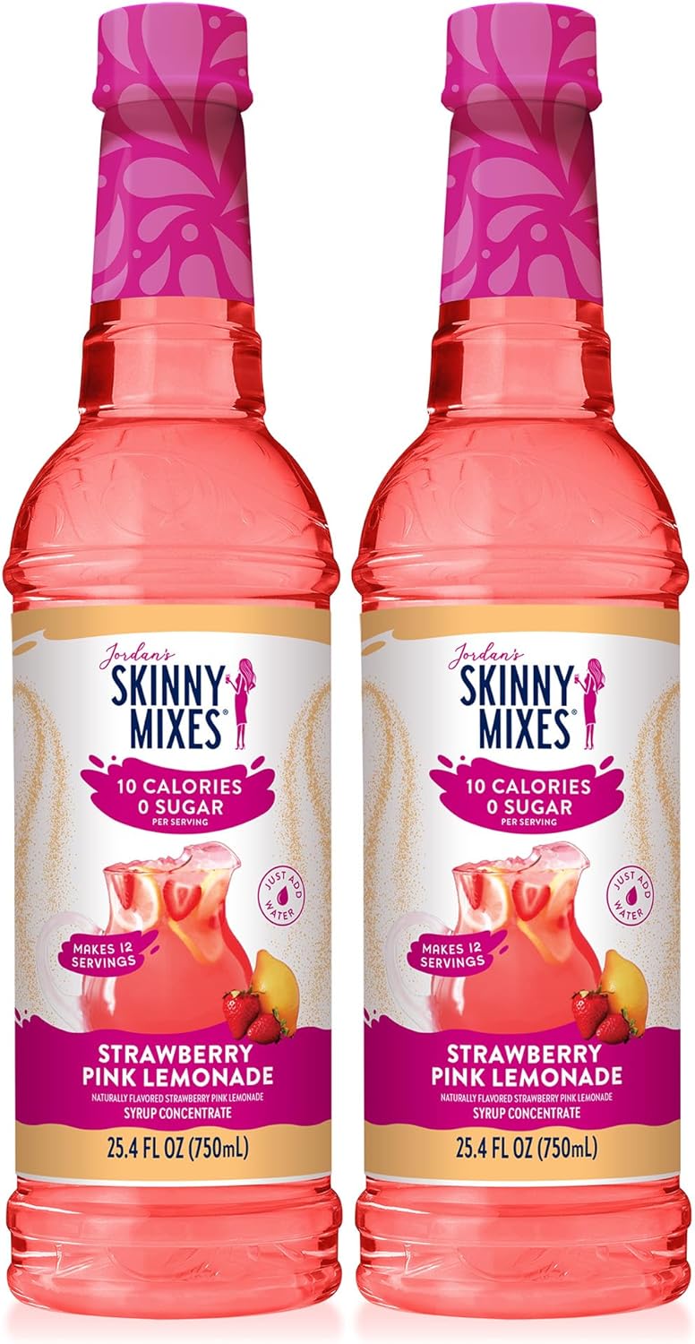 Jordan's Skinny Mixes Sugar Free Syrup, Strawberry Lemonade, Fruit Flavored Water Enhancer, Drink Mix Iced Tea, Lemonade, Drinks, Low Calorie Water Flavoring, Dairy & Gluten Free, Kosher, 25.4 Fl Oz, 2 Pack
