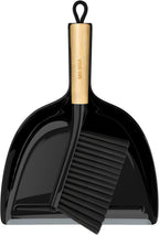 MR.SIGA Dustpan and Brush Set, Portable Cleaning Brush and Dustpan Combo with Bamboo Handle, Black, 1 Set