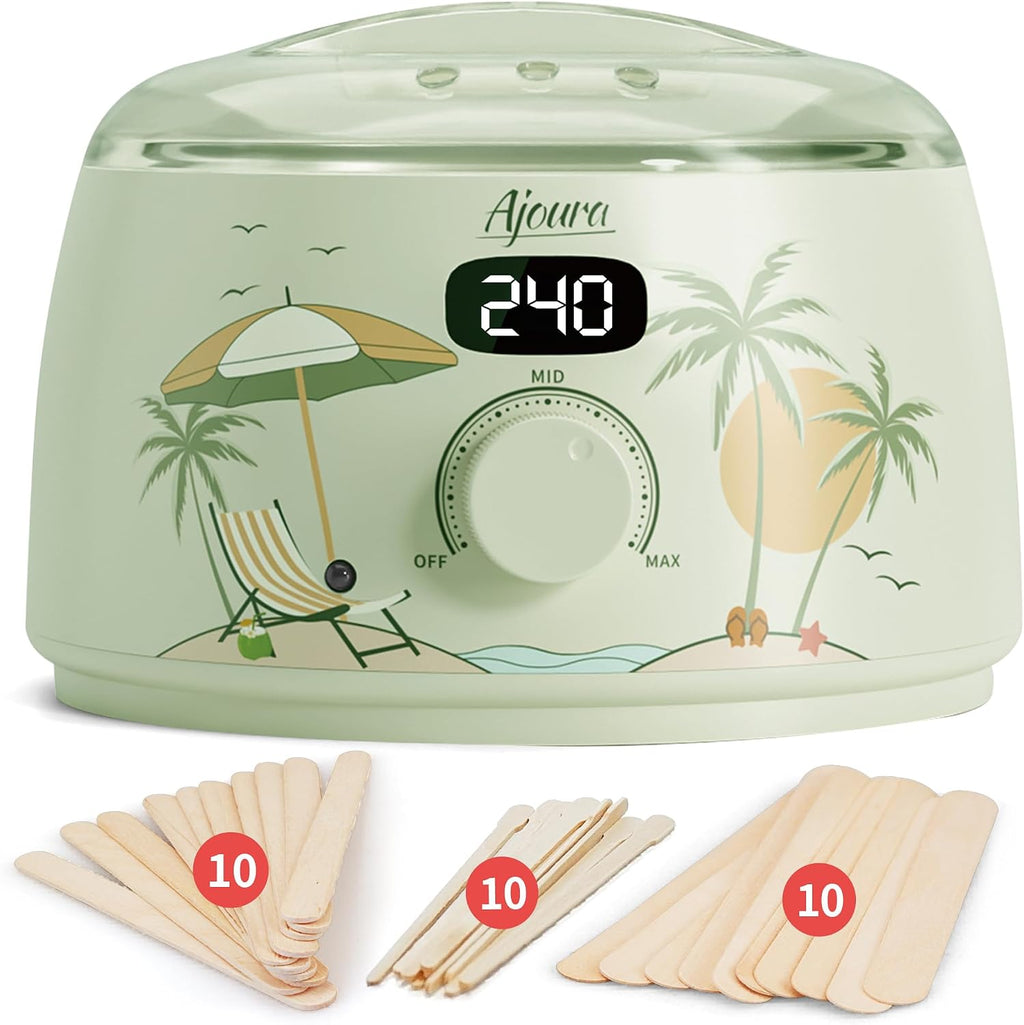 Ajoura Digital Wax Warmer Kit - 10-Min Quick Heat Hair Removal System with Precision Temp Control, Includes 30 Wax Sticks for Women Men, Home Salon Use(Light Green)