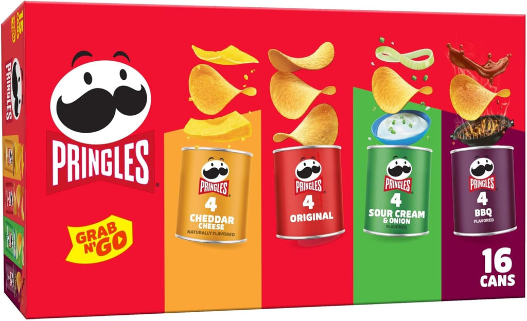 Pringles Potato Crisps Chips, Lunch Snacks, Office and Kids Snacks, Grab N' Go, 1.38 Pounds, Variety Pack (16 Cans)