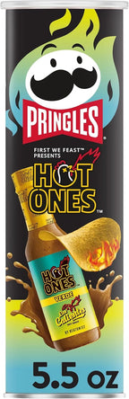 Pringles Hot Ones Los Calientes Potato Crisps Chips, Verde, Spicy Snacks, Hot Sauce Inspired, 5.5oz Can (1 Can)