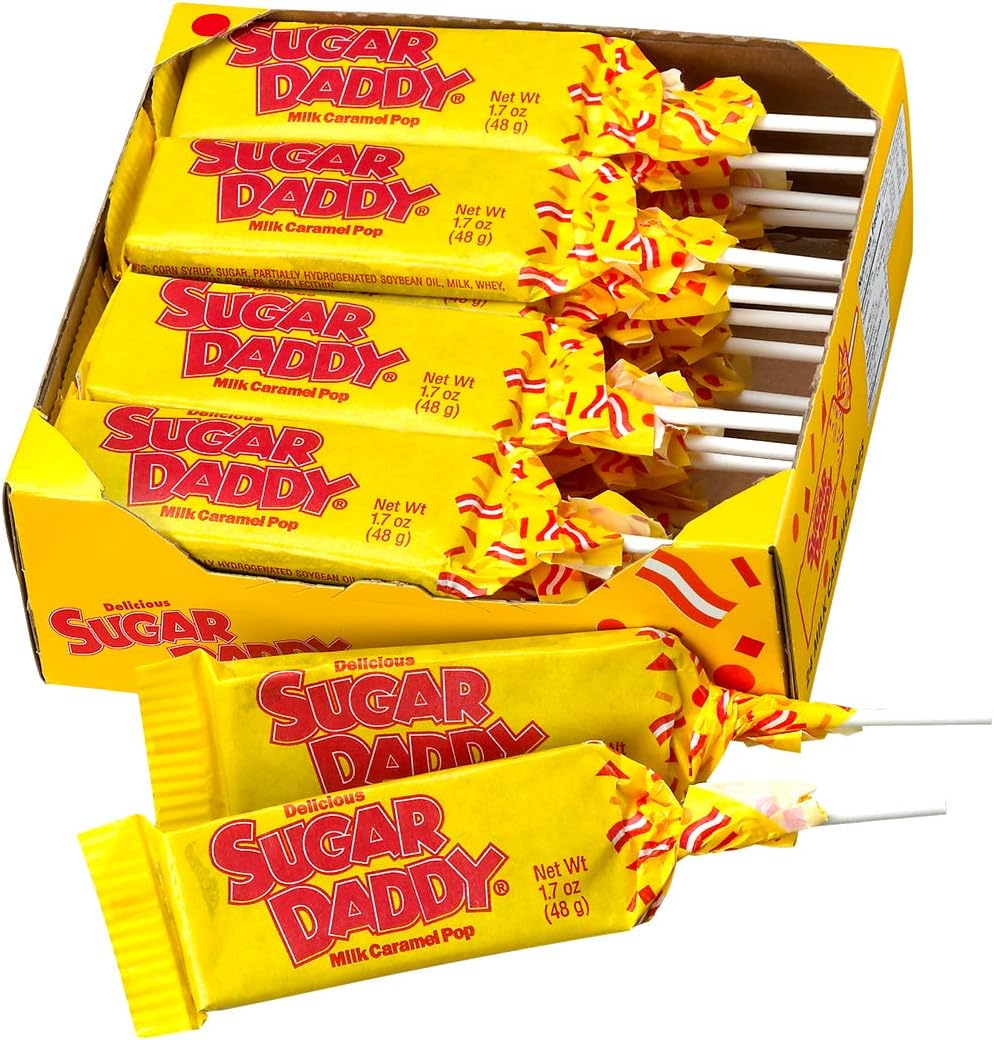 Sugar Daddies Milk Caramel Pops – Individually Wrapped Long Lasting Caramel Lollipops – Peanut Free, Gluten Free – 24 Count, 40.5 oz. (Pack of 1)