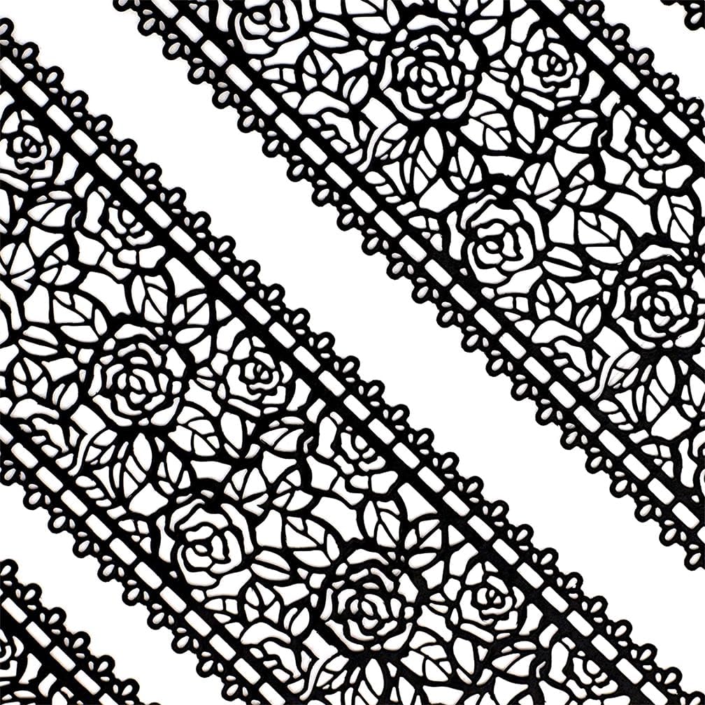 Funshowcase Large Pre-Made Ready to Use Edible Cake Lace Rose Blossom Black 14-inch 10-piece Set