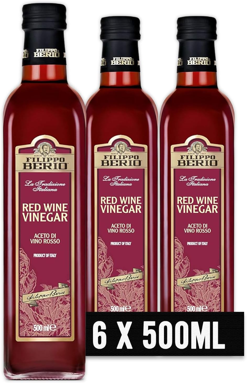 Filippo Berio Red Wine Vinegar 500ml - Pack of 6