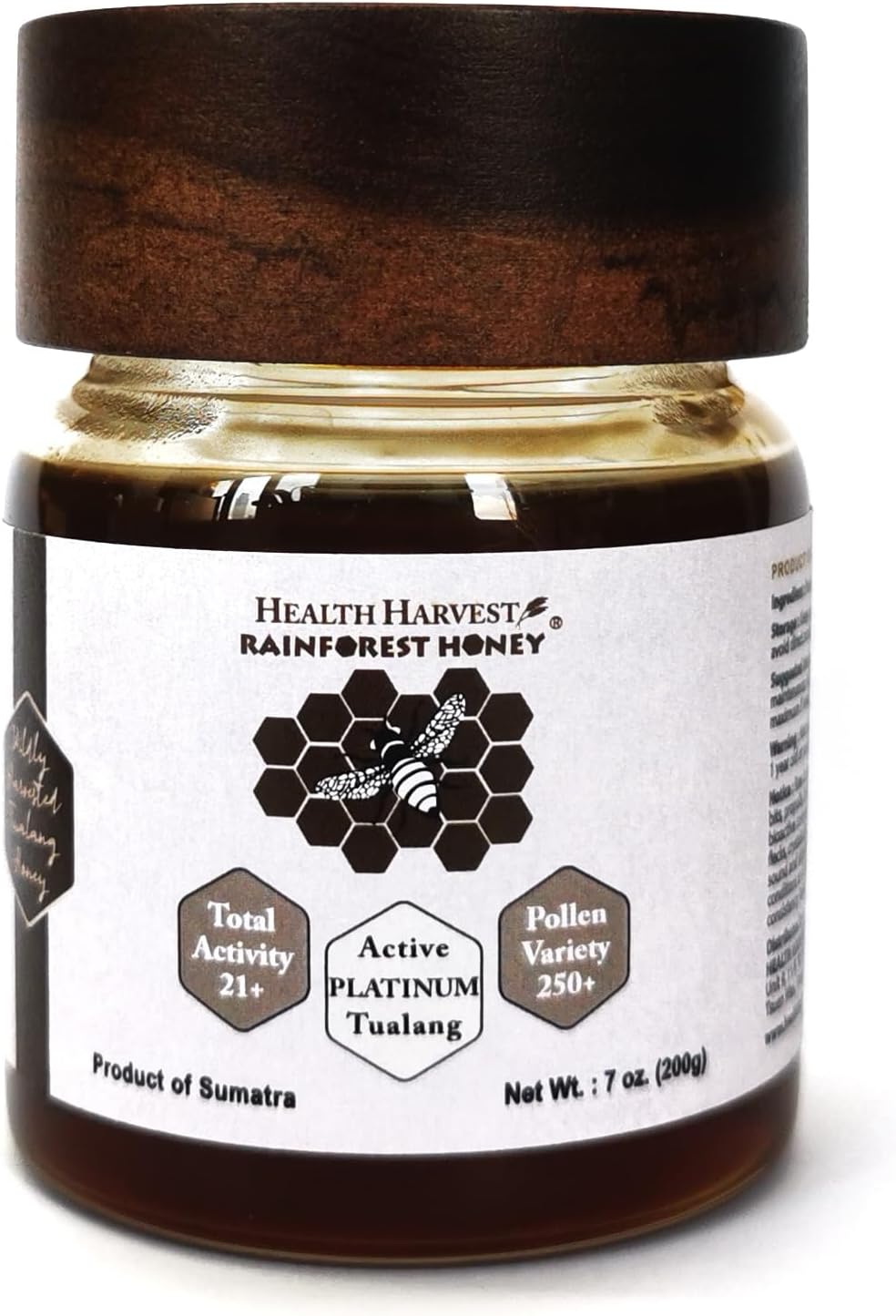 Premium Tualang Platinum Honey 7oz (TA 21+, Pollen Variety 250+) Supreme Choice for Rehabilitation, Wild-ripening on 250ft Treetop, Raw, Unpasteurised, Unfiltered