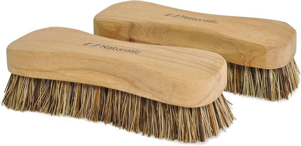 All-Natural Wooden Scrub Brush Set | Wooden Handle | Palmyra Bristle Brush for Cleaning | Eco Friendly Cleaning Products | Scrub Brush Set of 2