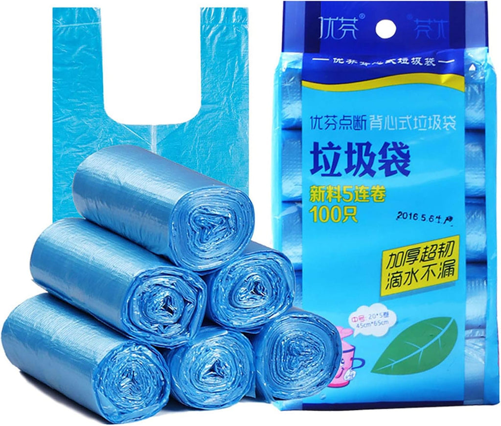 100 Pcs 4 Gallon Blue 45x60Cm Kitchen Trash Bags with Handles for Bathroom, Home and Office(100 Blue 45x60)