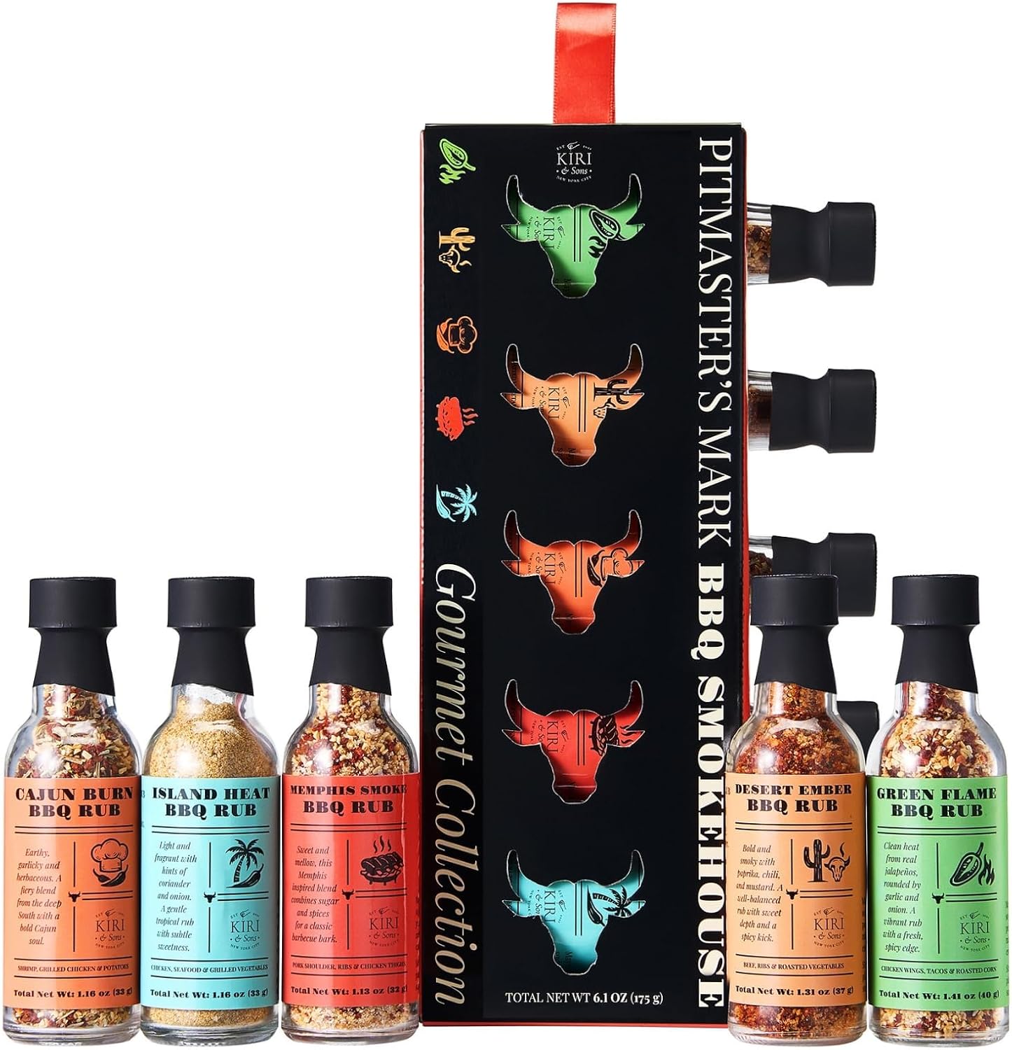 Smokehouse Pitmasters BBQ Rubs Gift Set – 5 Gourmet Seasoning Blends Including Cajun, Caribbean, Memphis, Southwest | Barbecue Spice Collection for Grilling & Smoking | Great Gift for Dads, Husbands