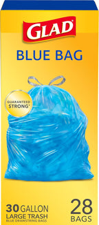 Glad 30 Gallon Garbage Bags, Large Drawstring Trash Bags, Blue, 28 Count (Pack of 1)