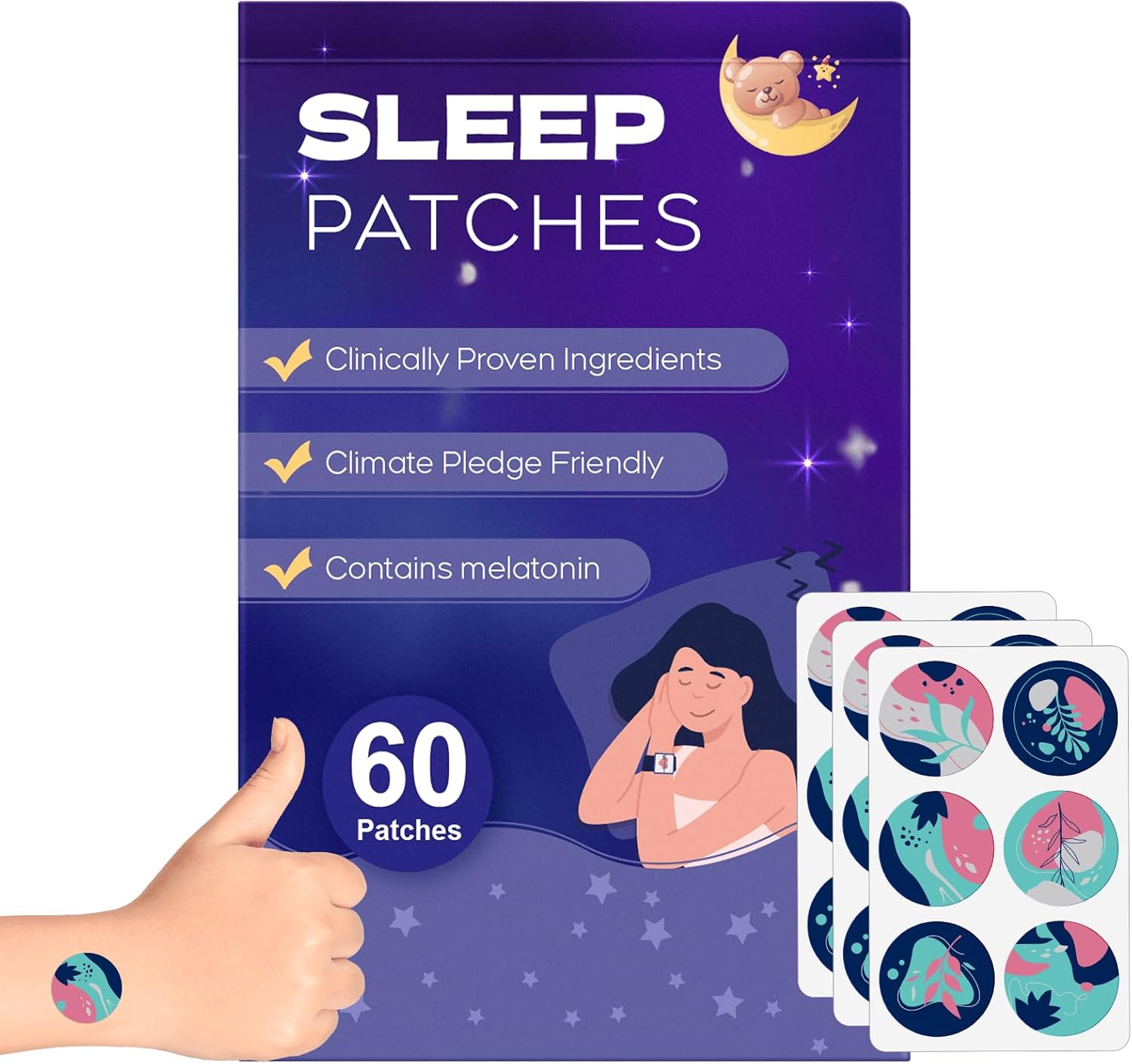 RAAYAM Sleep Patches, 60 Pack Upgraded Sleep Patches for Adults, Made of All-Natural Ingredients, Natural Plant-Based Sleep Support for Men and Women, that Last All Night，Easy to Use