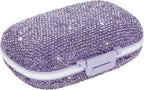 Bling Travel Pill Organizer Cute Pill Box with Labels Rhinestone Pill Case for Purse Portable Daily Pill Container 7 Day Medicine Holder for Vitamin Supplement(Purple)