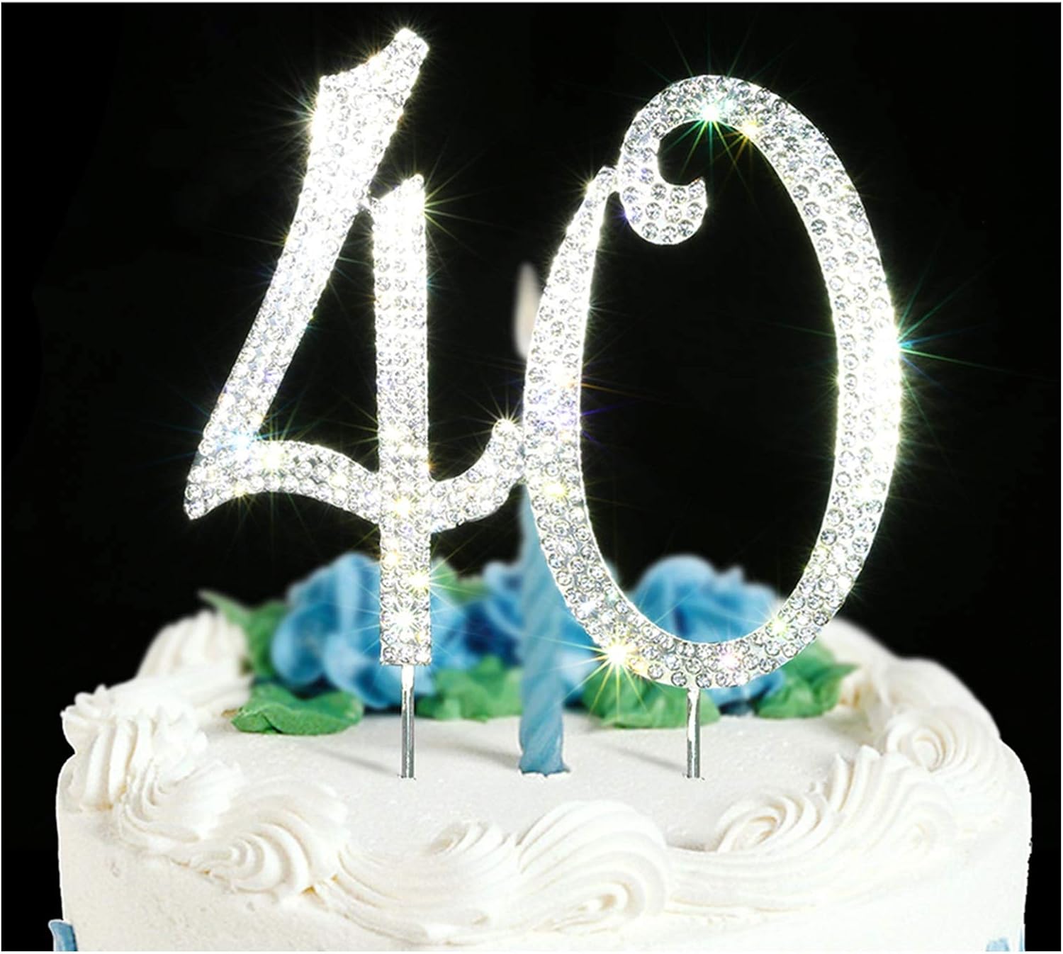 40Cake Topper | Premium Bling Rhinestone Diamond Gems | 50th Birthday or Anniversary Party Decoration Ideas | Quality Metal Alloy | Perfect Keepsake