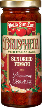 Bella Sun Luci Bruschetta with Italian Basil & Sun-Dried Tomatoes, Extra Virgin Olive Oil Spread for Bread, Pasta & Chicken, 8.5 oz