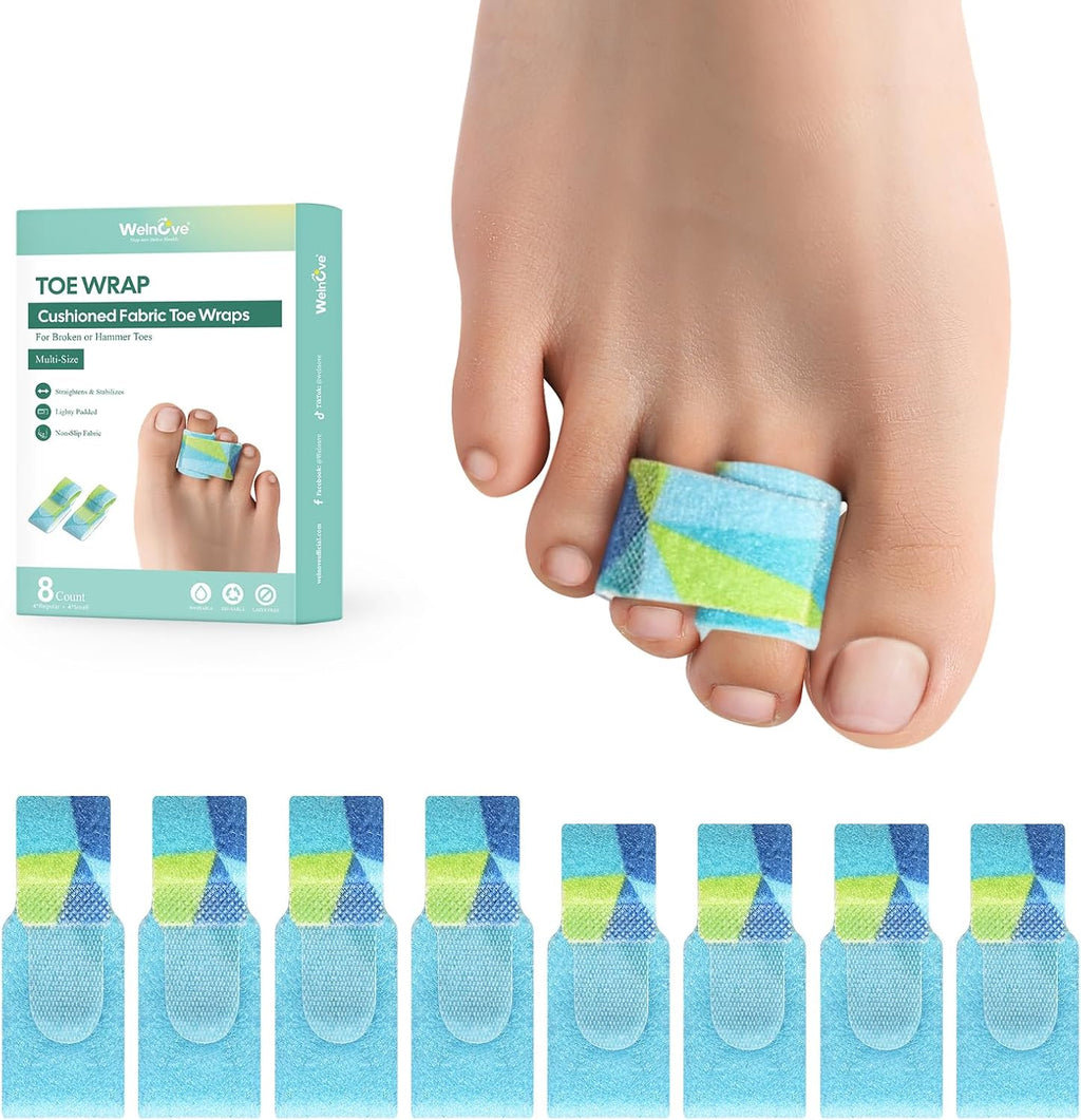 Welnove Hammer Toe Straightener - 8 Pack Broken Toe Wraps - Hammer Toe Corrector for Women - Toe Splints for Crooked Toes, Curled Toes, Bent Toes - (Multi-Size, Patterned)