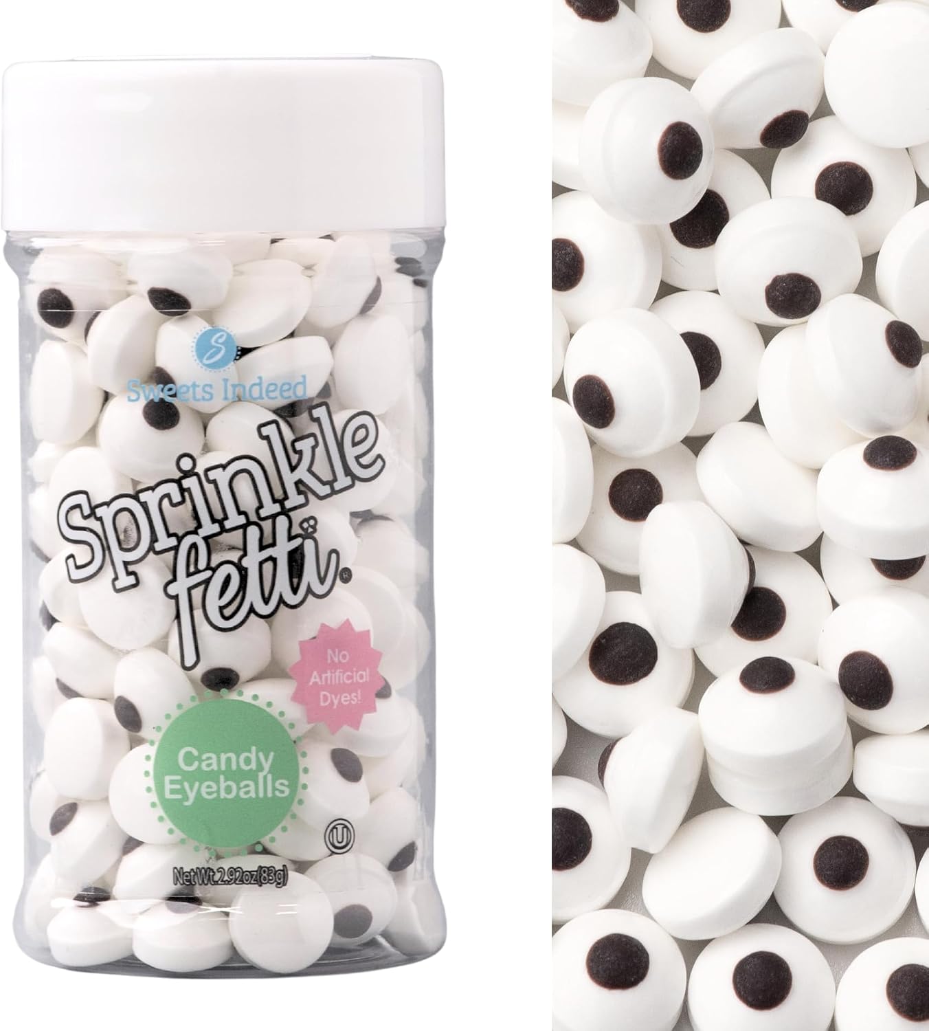 Sweets Indeed Dye-Free Candy Eyeball Sprinkles, 2.92 oz | Edible Sugar Eyeball Decorations for Cookies, Cupcakes & Cakes | No Artificial Dyes