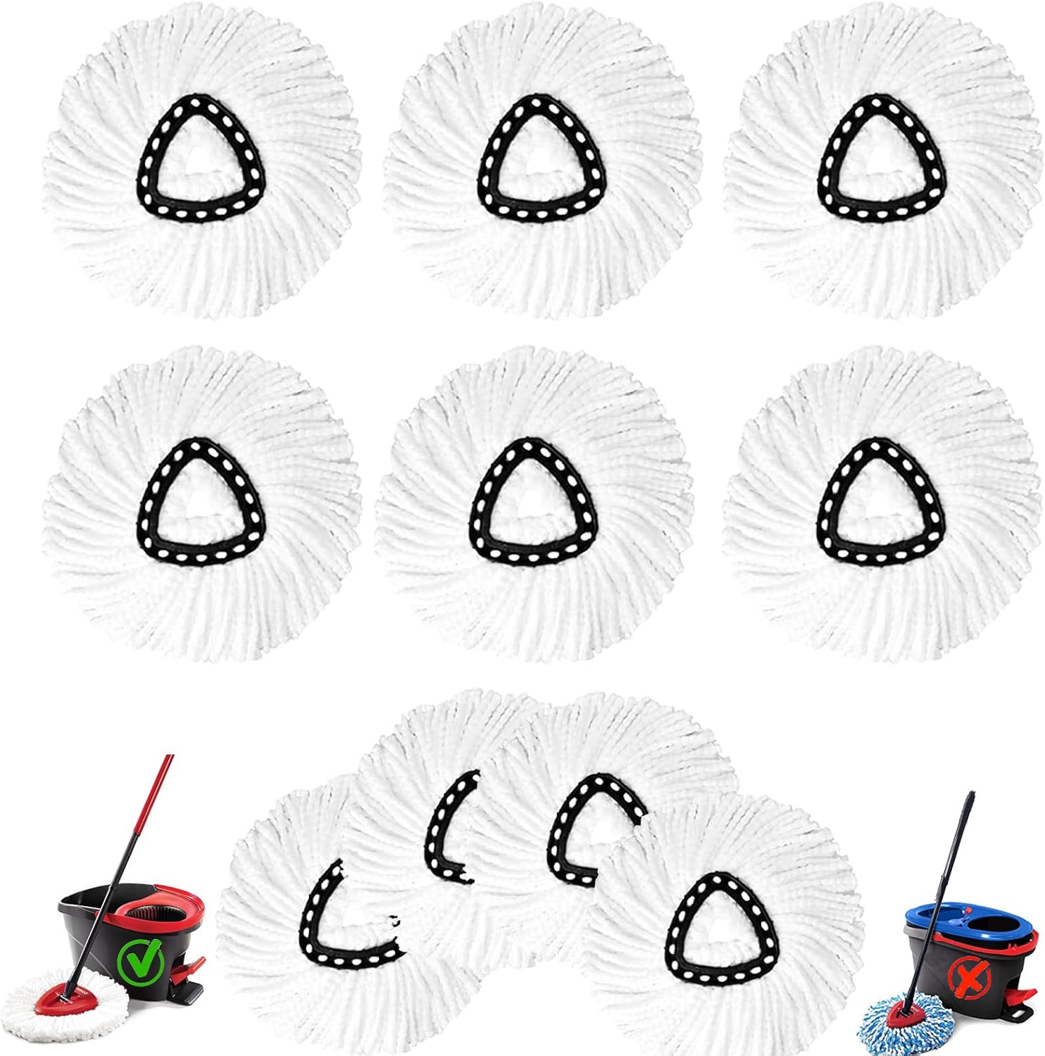 10Pack Spin Mop Replacement Heads,Spinning Mop Replace Head for Easy Wring Mop, 100% Microfiber Mop Head Replacement Compatible with Triangle Spin Mop Refill for Floor Cleaning,White