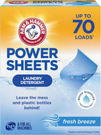 ARM & HAMMER Power Sheets Laundry Detergent, Fresh Breeze Scent, No Mess, Lightweight and Travel-Friendly, 35 Count, Up to 70 Small Loads