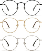 AMOMOMA 3-Pack Retro Round Reading Glasses for Men Women Trendy Blue Light Blocking Computer Readers Metal Frame AM6101