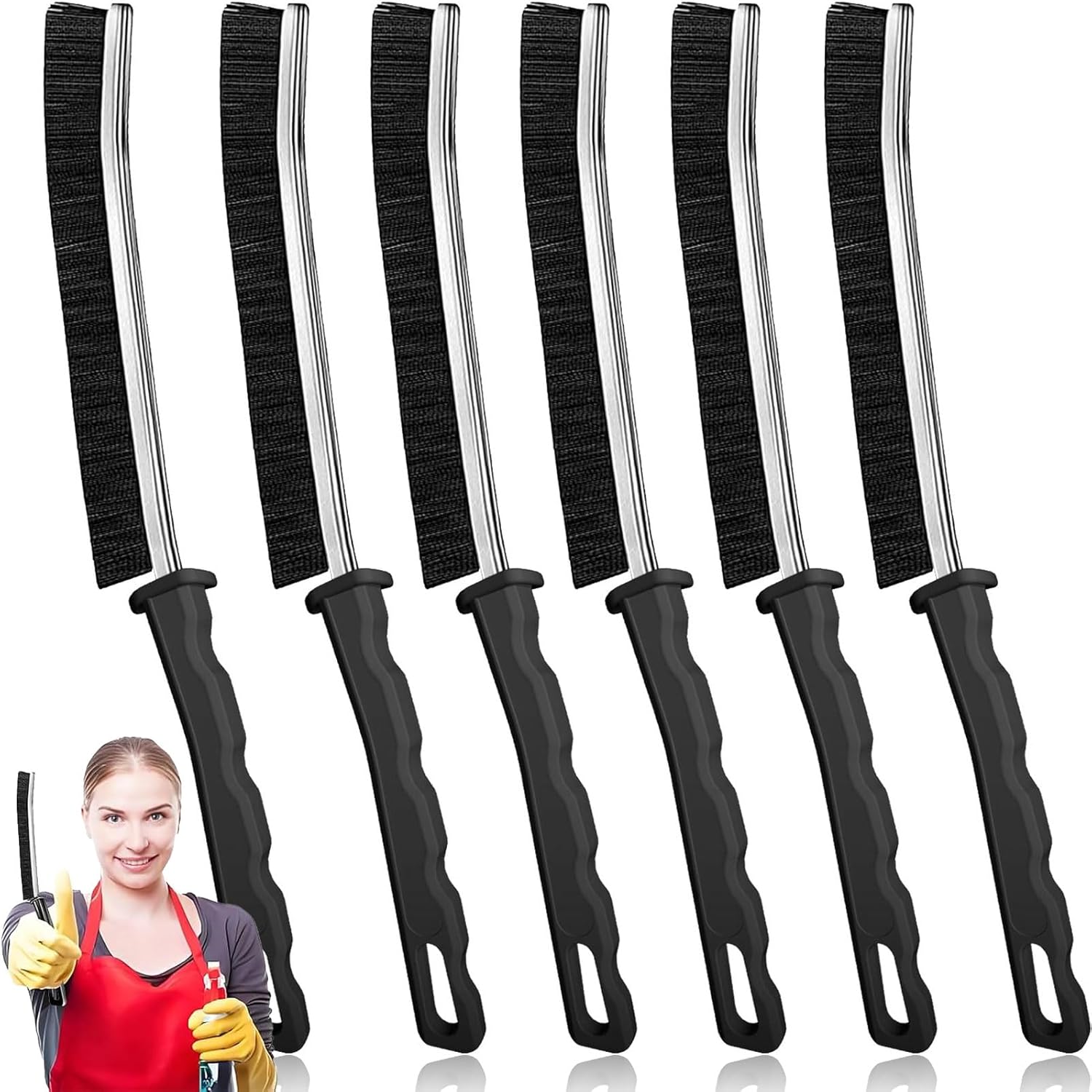 Crevice Cleaning Brush Set, Hard Bristle Gap Cleaning Tool, Ultra-Fine Nylon Deep Scrub Brushes for Window Tracks, Bathroom Grout, Sliding Doors & Sink Detailing,6-Pack