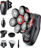 Head shavers for Bald Men 5-in-1 Men's Grooming Kit, 7D Rotary Electric Head Shaver, IPX8 Waterproof Wet/Dry Obsidian Black