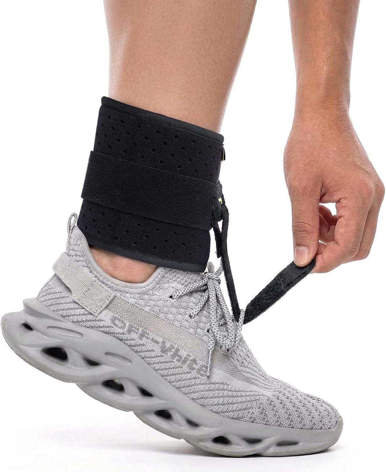 Tenbon Ankle Support Drop Foot Brace Orthosis - Comfort Cushioned Adjustable Wrap Compression For Improved Walking Gait, Prevents Cramps Ankle Sprains (Black)