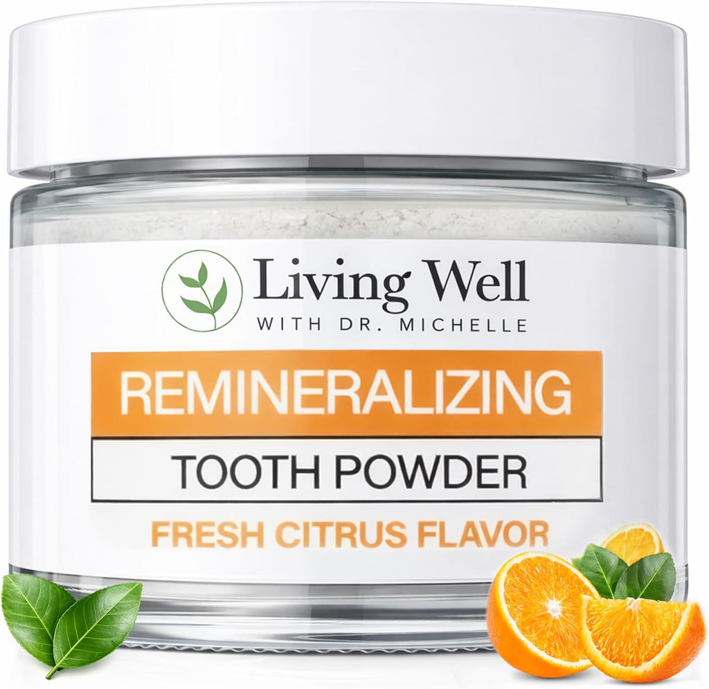 Living Well with Dr. Michelle Fresh Citrus Remineralizing Tooth Powder | Fluoride-Free Kids & Adults Formula | Hydroxyapatite for Enamel Support | Natural Ingredients for Stronger Smiles