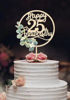Happy 25th Anniversary Cake Toppers - 25th Anniversary Party Decorations, 25 Wedding Party, Company Decor, Wooden Decorations,Silver Wedding Silver Jubilee