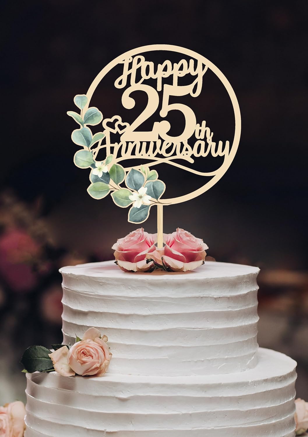 Happy 25th Anniversary Cake Toppers - 25th Anniversary Party Decorations, 25 Wedding Party, Company Decor, Wooden Decorations,Silver Wedding Silver Jubilee